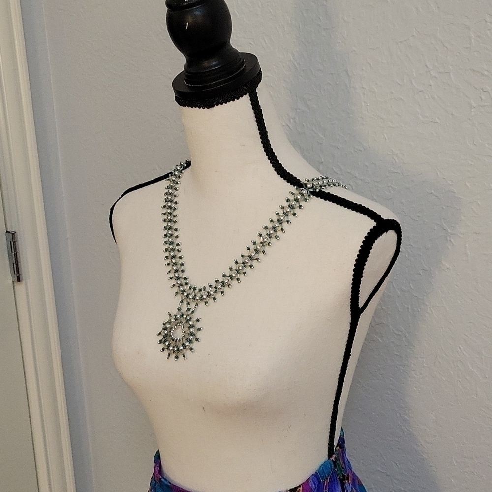 HANDMADE Glass Acrylic Beaded Woven Statement Festival Necklace - Picture 2 of 8
